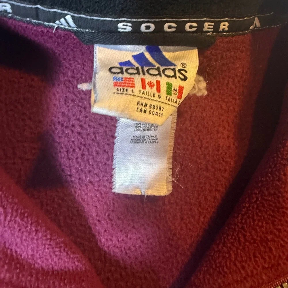 Vintage Adidas Soccer Fleece Jacket Maroon Black Full Zip Mens Large Retro 90s